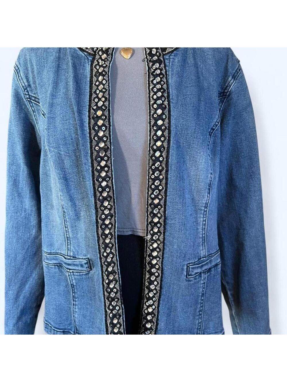 Vintage Y2K glam rhinestone fairy grunge coquette denim jacket size 18/20 💙 - Picture 2 of 7